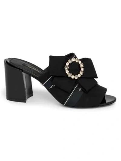 Shop Dolce & Gabbana Crystal Bow Logo Mules In Black