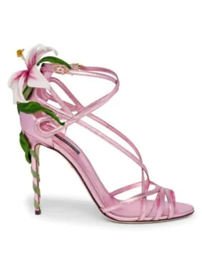 Shop Dolce & Gabbana Strappy Lily Leather Sandals In Rosa