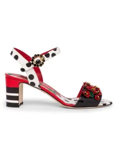 Shop Dolce & Gabbana Floral Appliqué Leather Sandals In Geranium