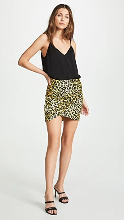 Shop Michelle Mason Wrap Mini Skirt In Neon Yellow Leopard