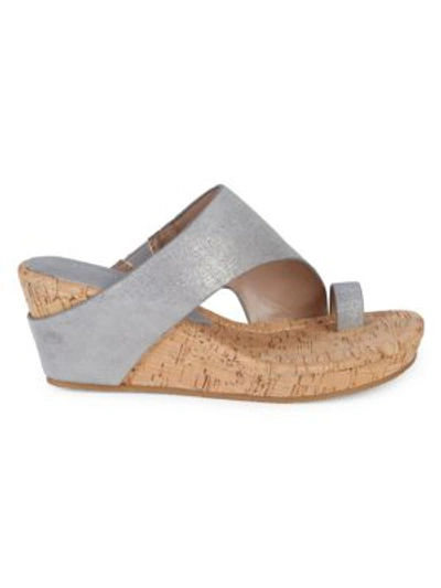 Shop Donald J Pliner Gyer Leather Wedge Toe-ring Sandals In Pewter