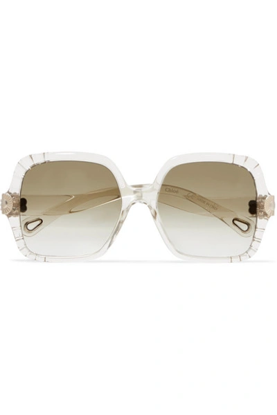 Shop Chloé Square-frame Acetate And Gold-tone Sunglasses In Beige