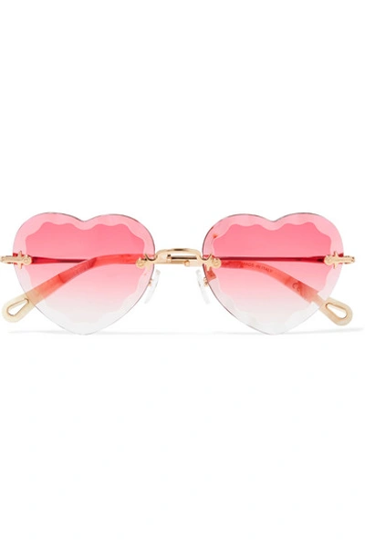 Shop Chloé Rosie Heart-shaped Gold-tone Sunglasses In Pink
