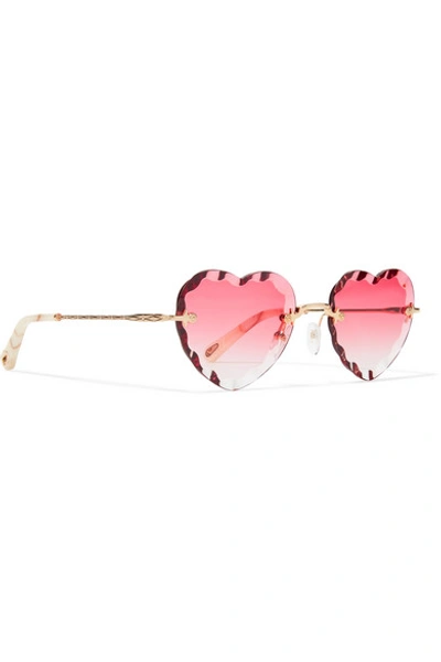 Shop Chloé Rosie Heart-shaped Gold-tone Sunglasses In Pink