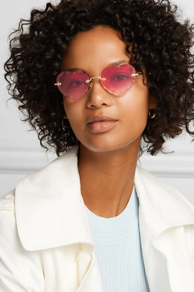 Shop Chloé Rosie Heart-shaped Gold-tone Sunglasses In Pink