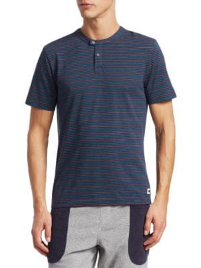 Shop Madison Supply Multicolored Stripe Short-sleeve Henley In Blue Night
