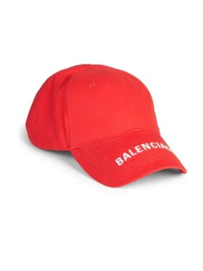 Shop Balenciaga Logo Cotton Baseball Cap In Red