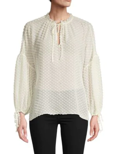 Shop Alice And Olivia Julius Silk-blend Blouse In Off White