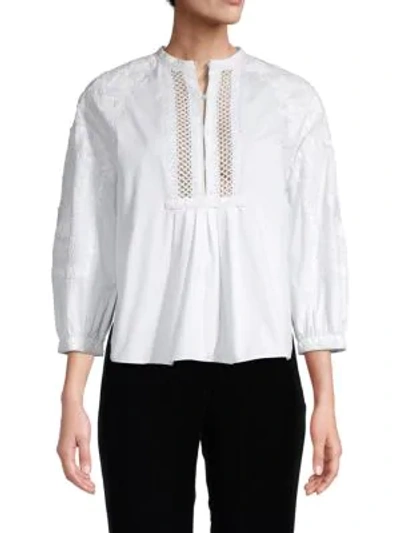 Shop Valentino Embroidered Top In Bianco