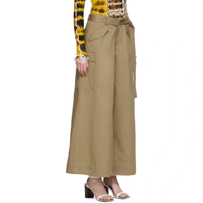 Shop Asai Tan Cargo Pocket Gown Trousers In Khaki