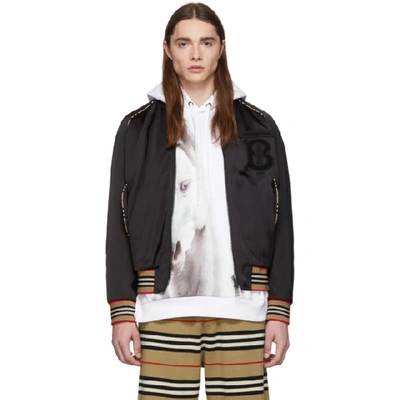 Shop Burberry Black Harlington Varsity Bomber Jacket