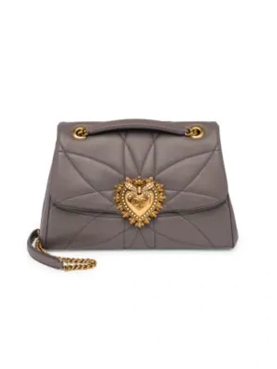 Shop Dolce & Gabbana Women's Devotion Quilted Leather Shoulder Bag In Grey