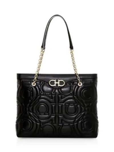 Shop Ferragamo Large Gancini Quilted Leather Tote In Black
