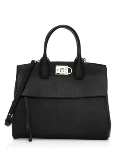 Shop Ferragamo Medium Studio Leather Top Handle Bag In Black