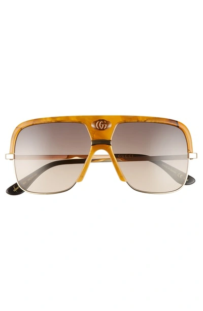 Shop Gucci 59mm Navigator Sunglasses - Amber Havana/ Brown