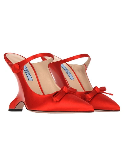 Shop Prada Satin Sandals In Red