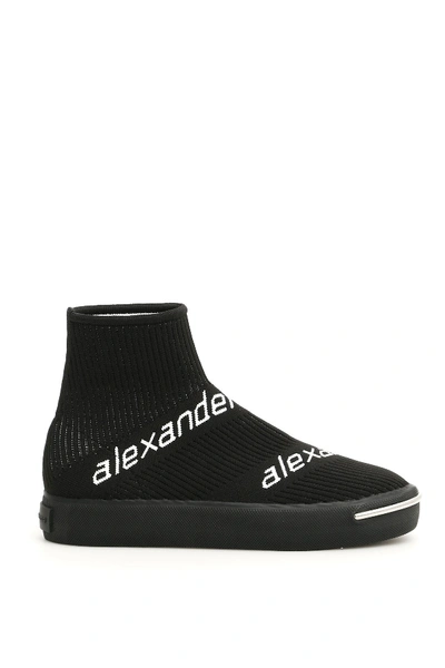 Shop Alexander Wang Logo Print Sock Sneakers In Black