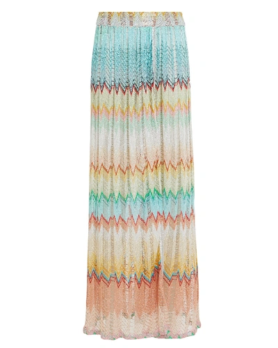 Shop Missoni Open Knit Maxi Skirt In Turquoise/yellow/beige