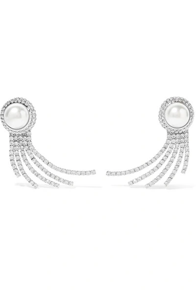 Shop Alessandra Rich Oversized Silver-tone, Crystal And Faux Pearl Clip Earrings