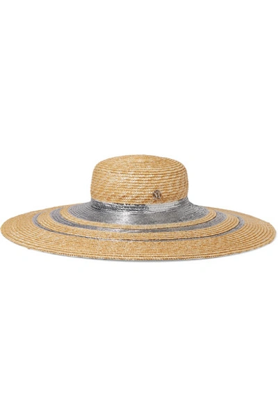 Shop Maison Michel Bianca Metallic-trimmed Straw Hat In Sand