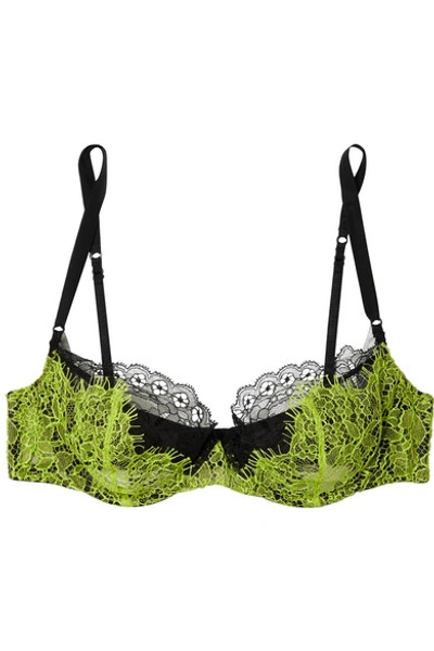 Shop Kiki De Montparnasse Poison Two-tone Lace Underwired Bra In Lime Green