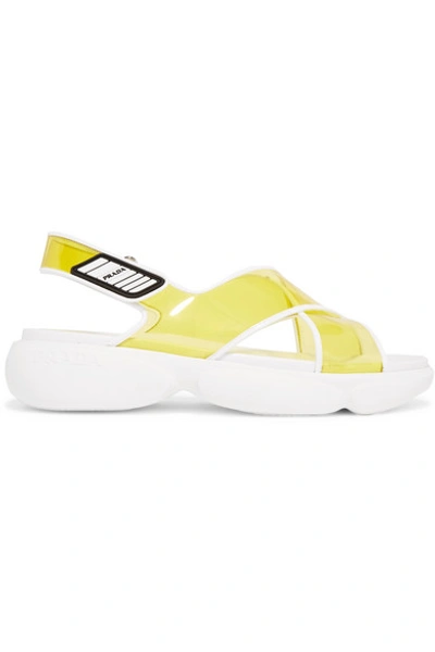 Shop Prada Logo-embossed Rubber-trimmed Leather And Pvc Sandals In Yellow