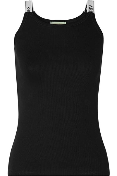 Shop Aries Intarsia-trimmed Ribbed Cotton-jersey Tank In Black