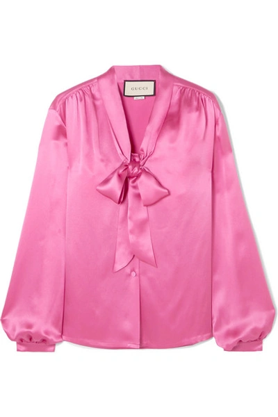 Shop Gucci Pussy-bow Silk-satin Blouse In Pink