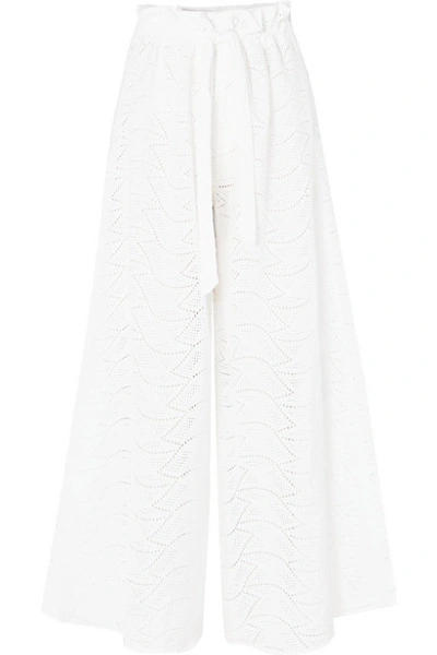 Shop Paper London Curacao Broderie Anglaise Cotton Wide-leg Pants In White