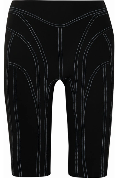 Shop Mugler Embroidered Stretch-jersey Shorts In Black