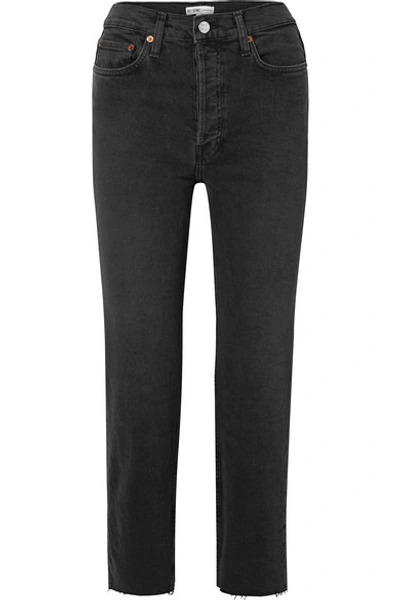 Shop Re/done Stove Pipe Comfort Stretch Cropped High-rise Straight-leg Jeans In Black