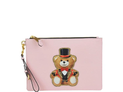 Shop Moschino Teddy Print Clutch Bag In Pink