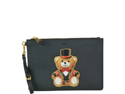 Shop Moschino Teddy Print Clutch Bag In Black