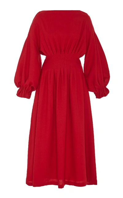 Shop Andres Otalora Claudia Wool Midi Dress In Red