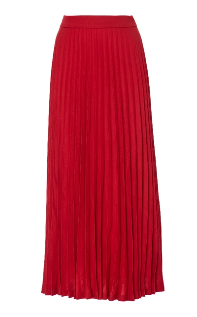 Shop Andres Otalora Silvia Wool Midi Pleated Skirt In Red