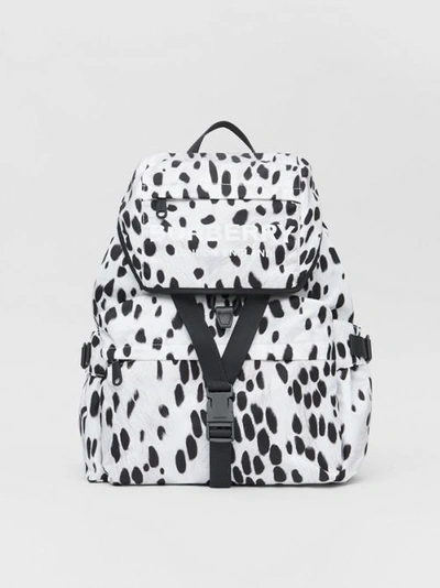 Shop Burberry Logo And Dalmatian Print Nylon Backpack In Black