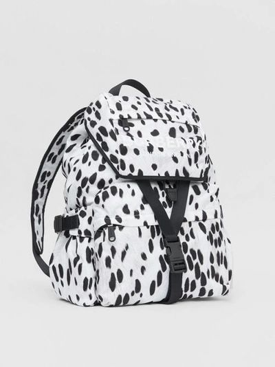 Shop Burberry Logo And Dalmatian Print Nylon Backpack In Black