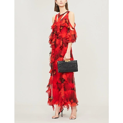 Shop Alexander Mcqueen Poppy-print Silk Maxi Dress In Red