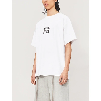 Shop Fear Of God Logo Cotton-jersey T-shirt In White