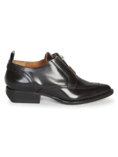 Shop Chloé Rylee Zip-up Leather Oxfords In Black