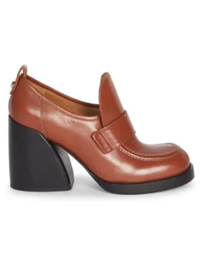 Shop Chloé Adelie Block-heel Leather Loafers In Chestnut