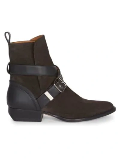 Shop Chloé Women's Rylee Buckle Suede Ankle Boots In Charcoal