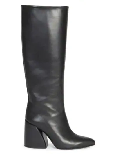 Shop Chloé Wave Leather Tall Boots In Black