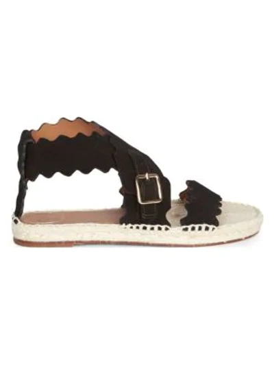 Shop Chloé Lauren Flat Leather Sandals In Black