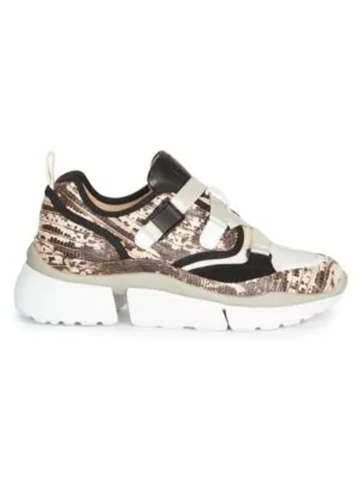 Shop Chloé Women's Sonnie Print Leather Sneakers In Neutral