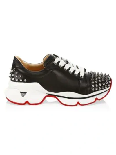 Shop Christian Louboutin Spike Leather Sneakers In Black