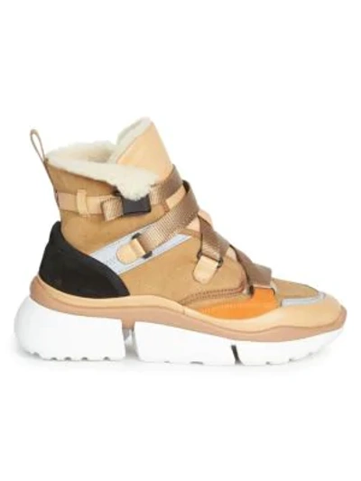 Shop Chloé Women's Sonnie High-top Lamb Fur-lined Sneakers In Neutral