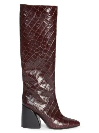 Shop Chloé Women's Wave Croc-embossed Leather Tall Boots In Deep Purple
