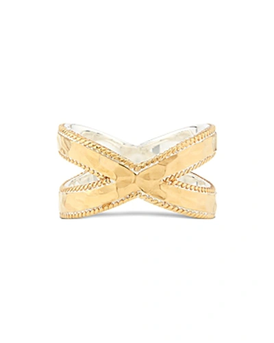 Shop Anna Beck Hammered Cross Ring In 18k Gold-plated Sterling Silver