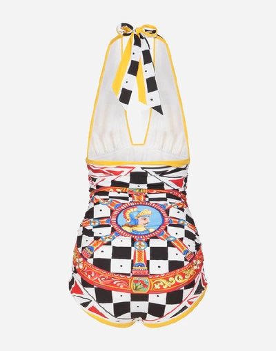 Shop Dolce & Gabbana One-piece Swimsuit With Cart And Lemons Print In Multi-colored